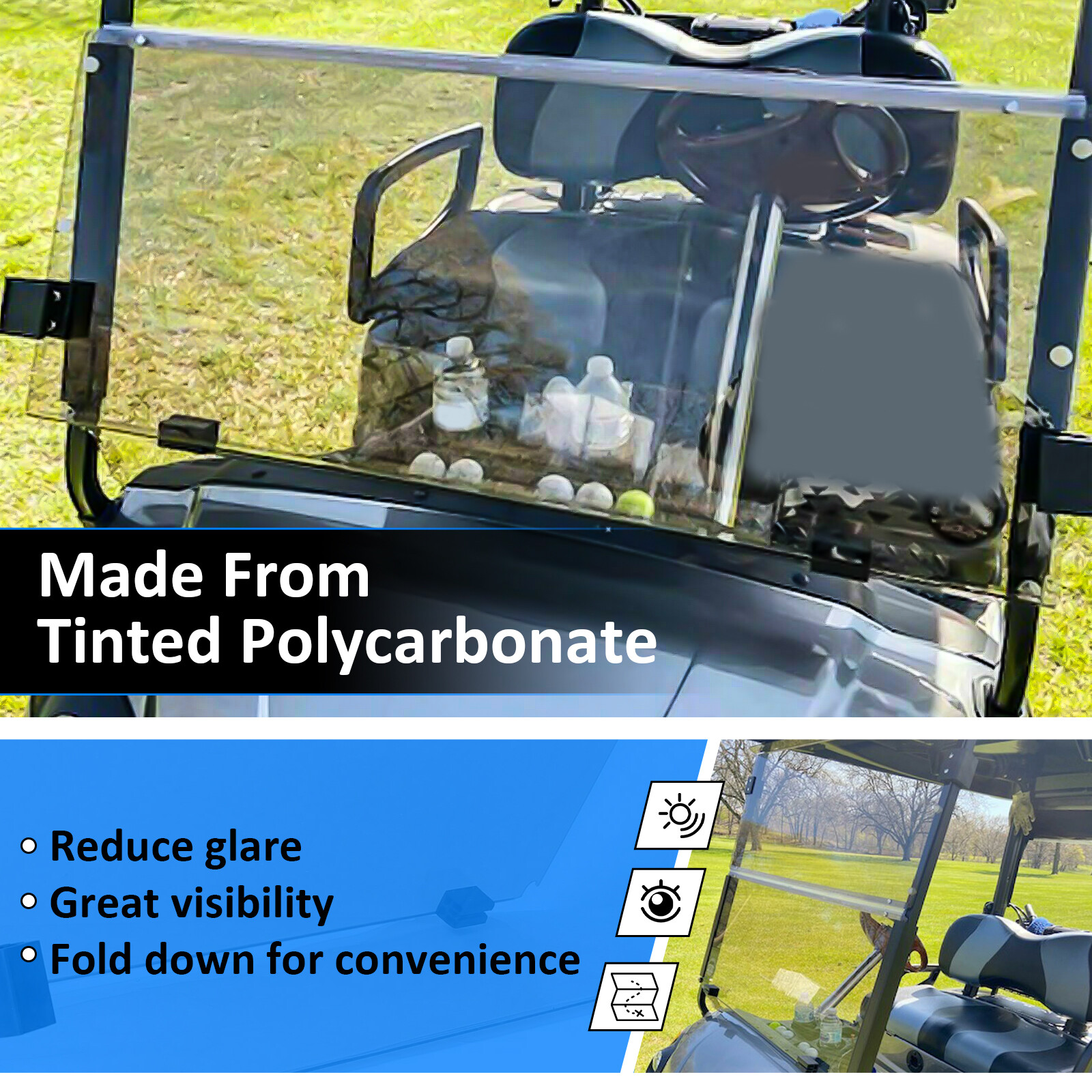 For Yamaha G29 Drive 2007-2016 Tinted Golf Cart Folding Windshield Windscreen