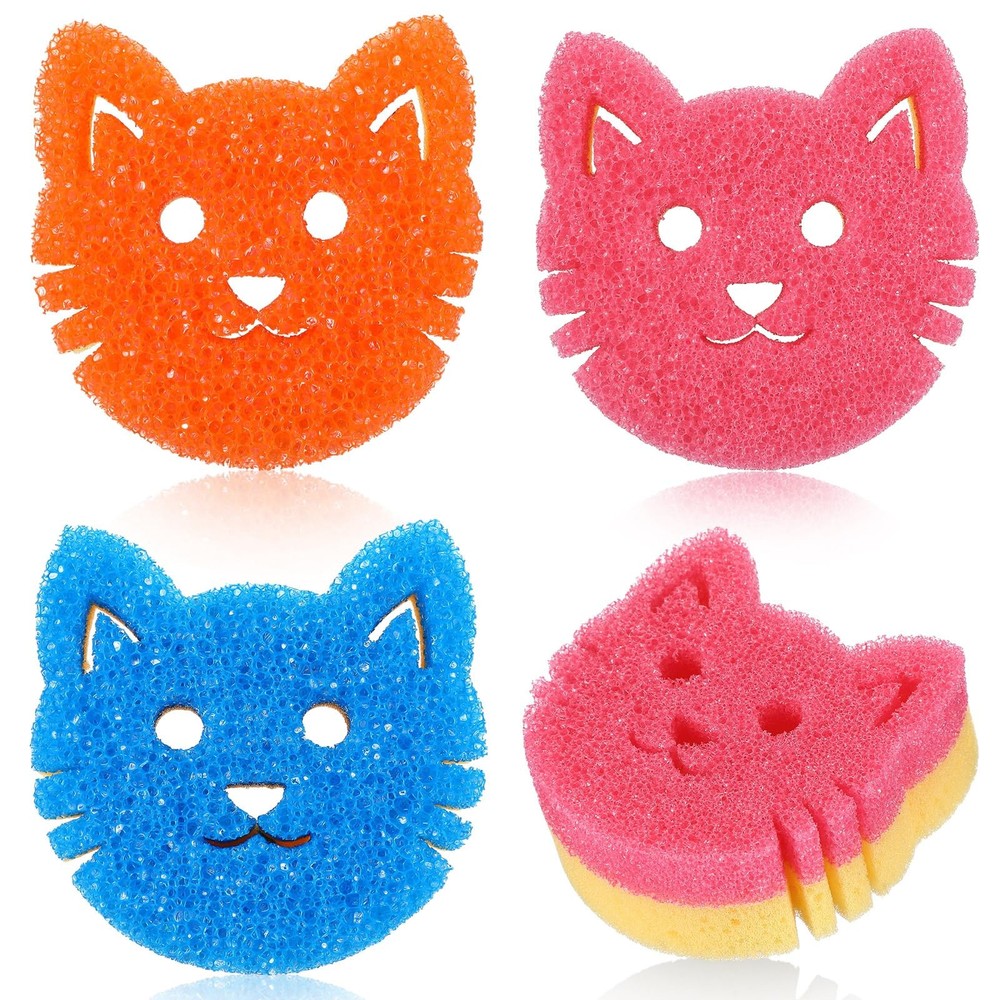 3 Pcs Dual Sided Scrub Sponge Multi Functional Cute Temperature Sensitive