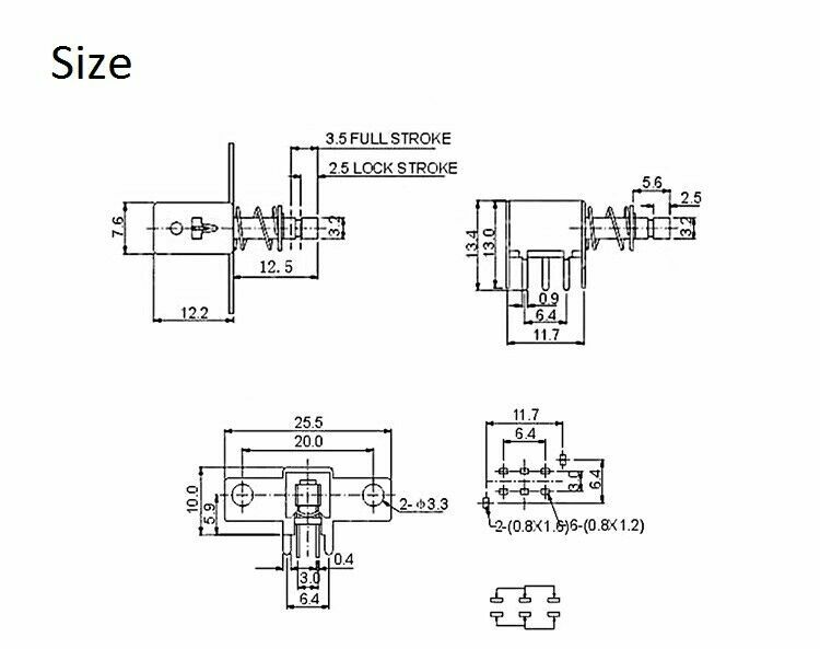 10PCS Push switch self-locking A03-03 6-Pin switch + Switch Cap