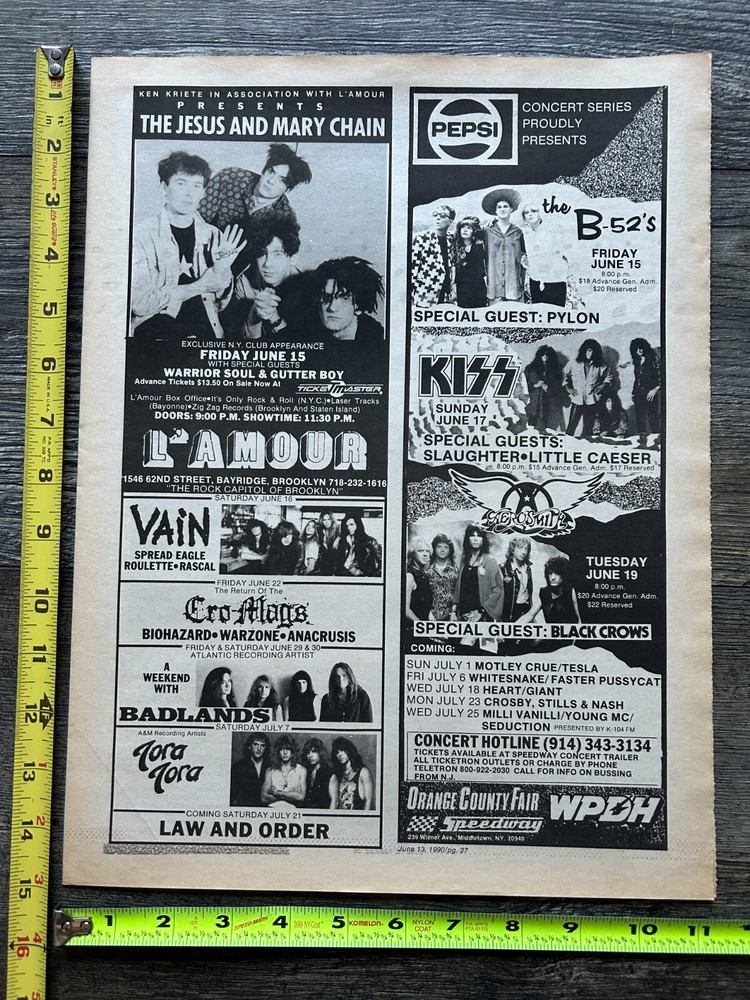 KISS Concert Ad Advert Hot In The Shade Tour 1990 Middletown NY Vintage Kiss A