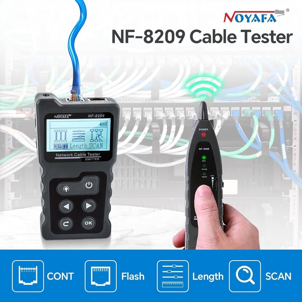 Ethernet Cable Tester Kit with Length & LED Light for Easy Troubleshooting