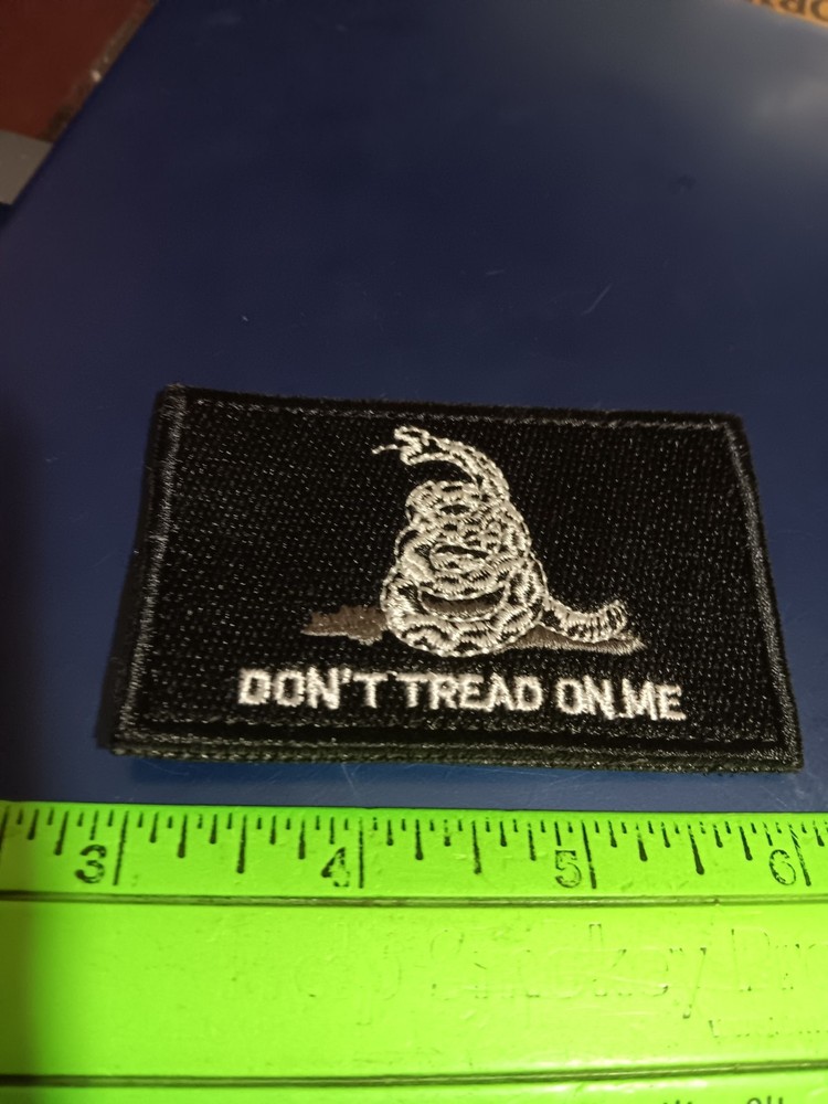Don't Tread on Me Patch Black and White- Embroidered-Hook Loop (25-1436A)