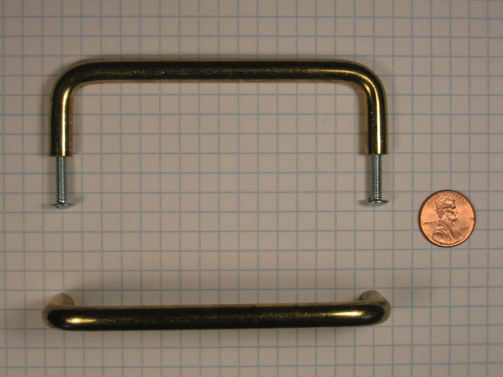 FERUM #PB1484-(POLISHED BRASS) WIRE PULL, SOLID BRASS,  4" CENTER-TO-CENTER