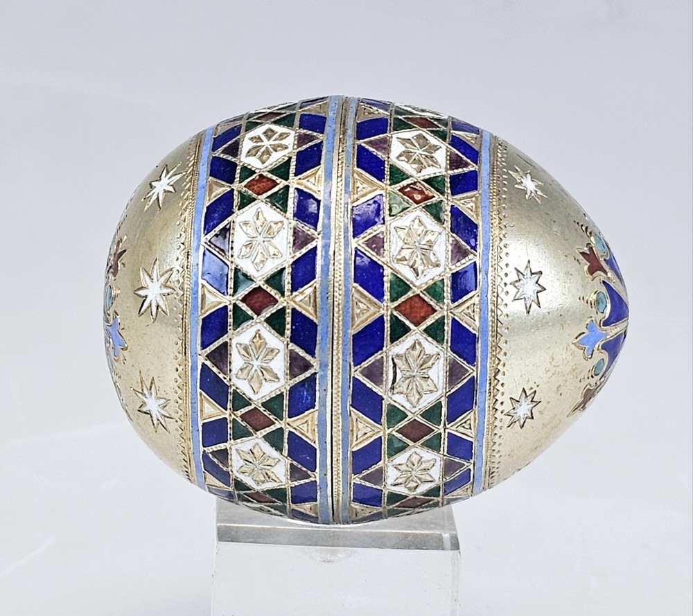 Fine 19C Russian Silver Champleve Enamel Easter Egg