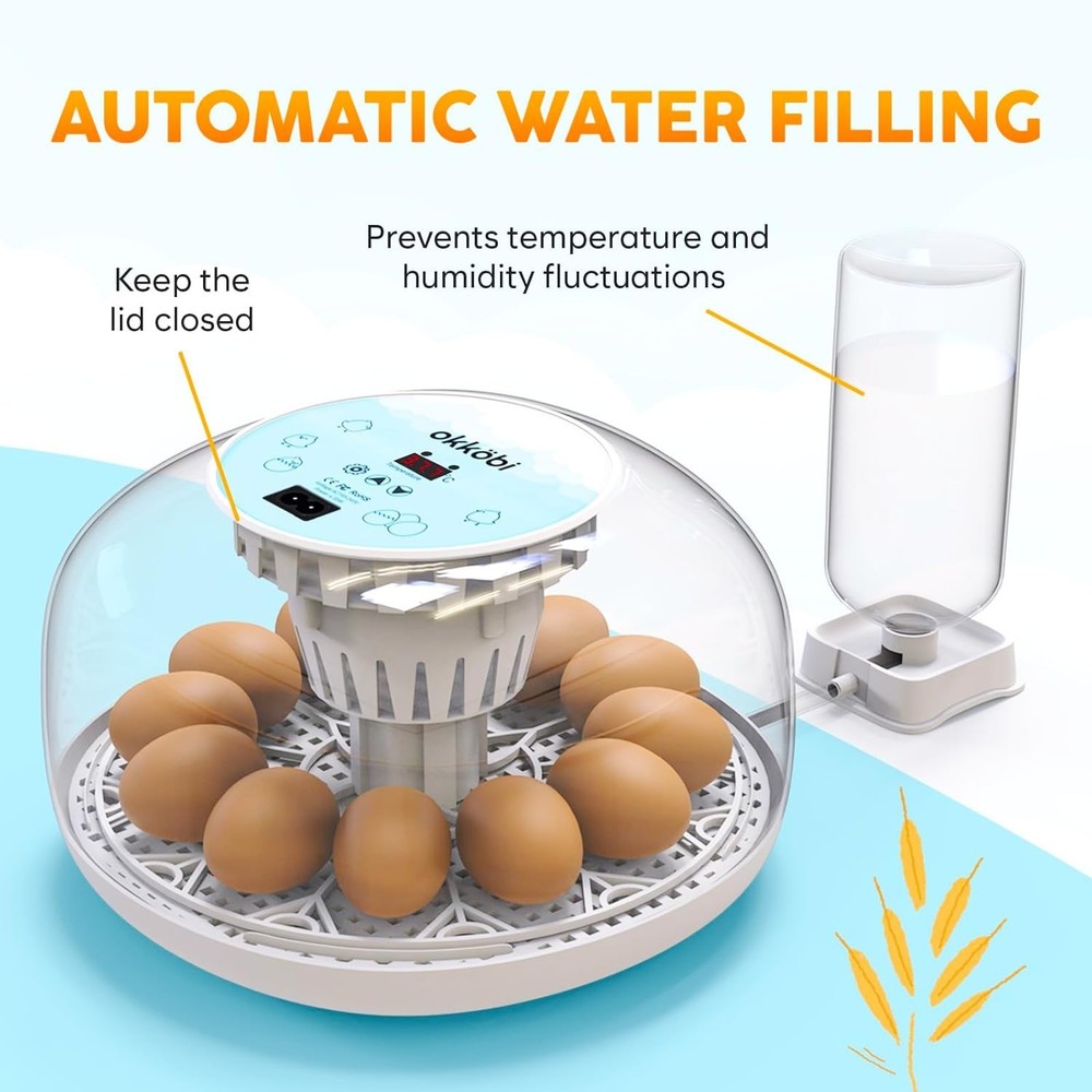 Egg Incubator with Automatic Egg Turning and Humidity Control - 12 Eggs
