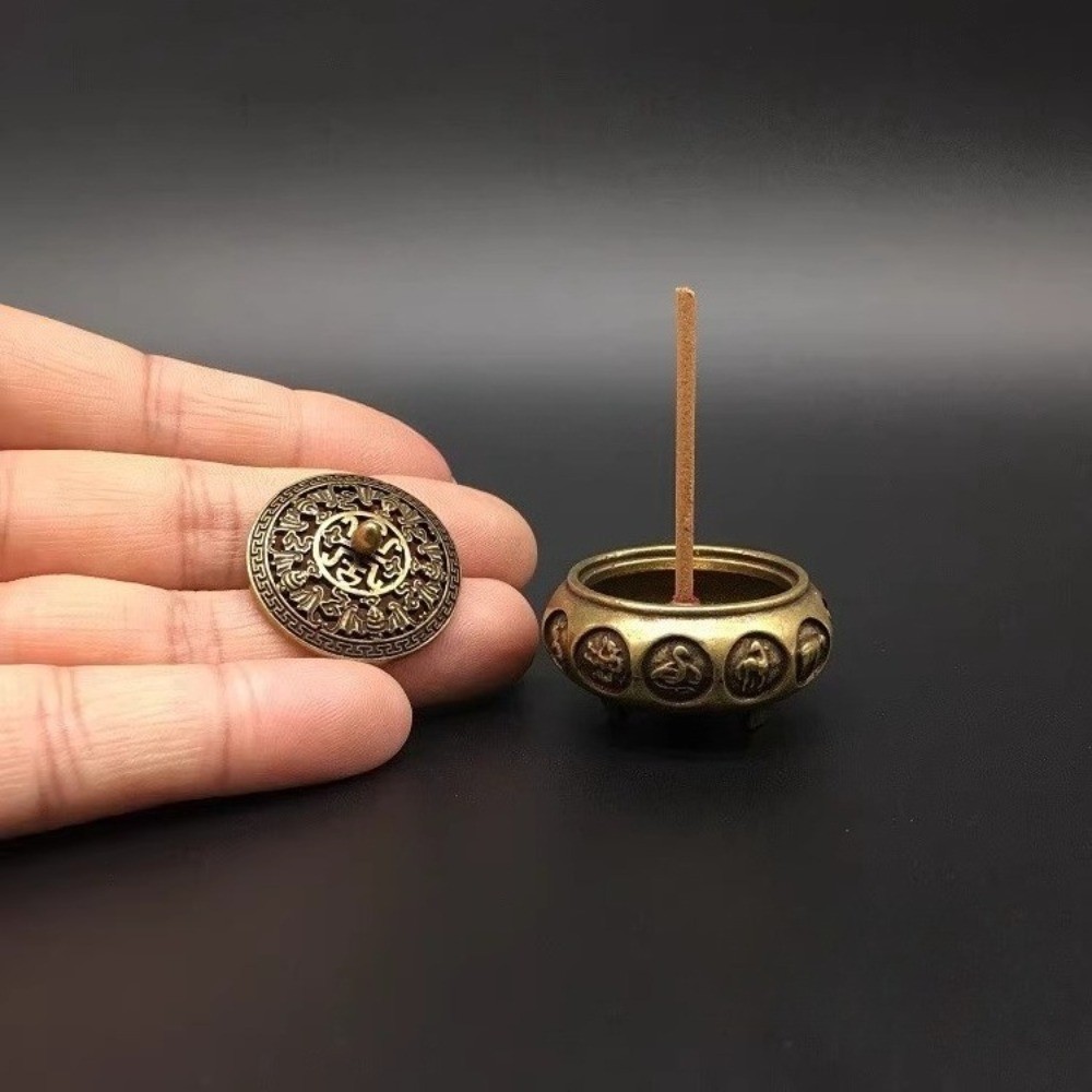 Solid Brass Mini Incense Burner with Lid for Meditation Decoration