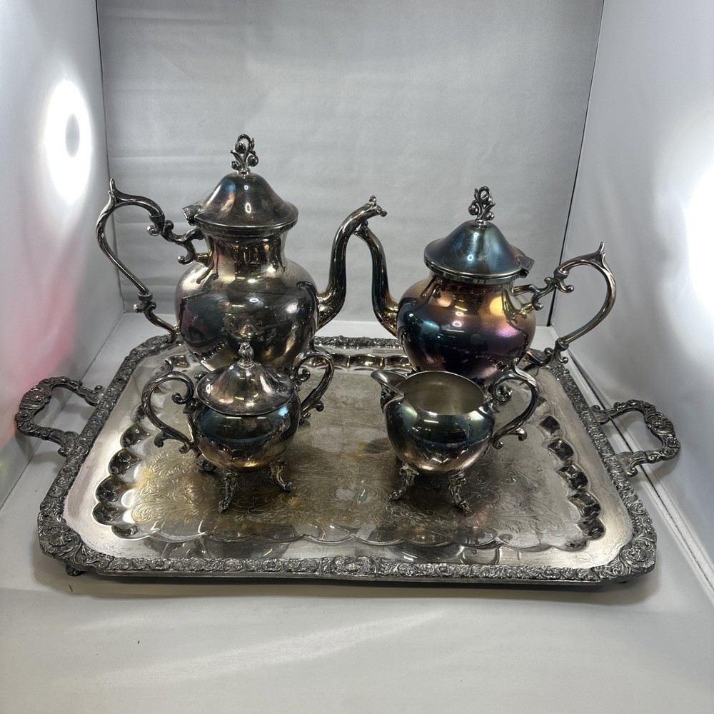 VTG Silver Plate Tea Set Coffee Service Set BSC Birmingham Silver On Copper  5pc