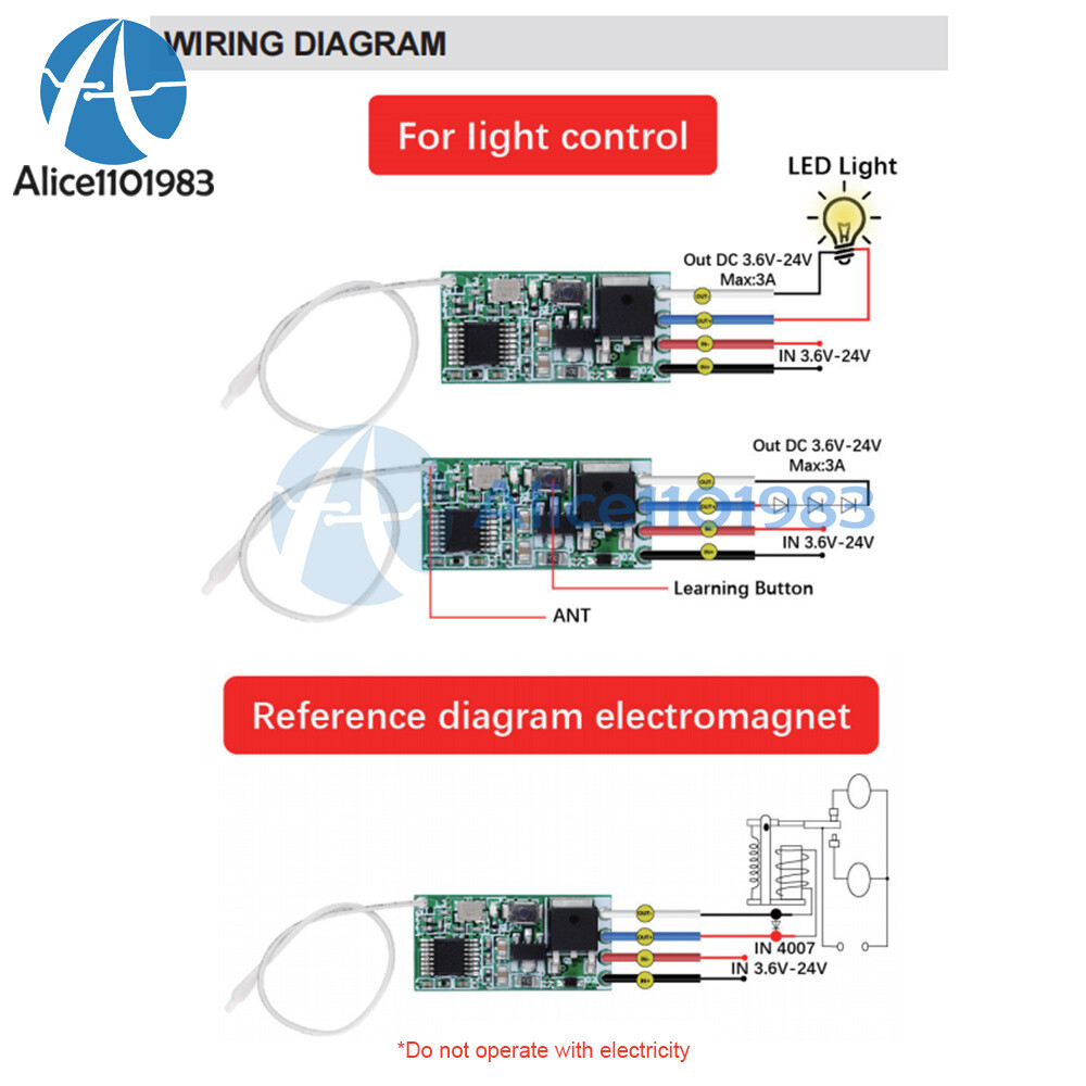 433mhz DC 3.6V-24V 1CH Relay Wireless RF Remote Control Switch Receiver Module