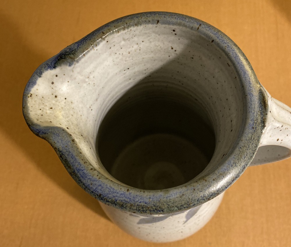 Light Colored Pottery Pitcher With Leaf Design Signed 8 1/4" (See Description)