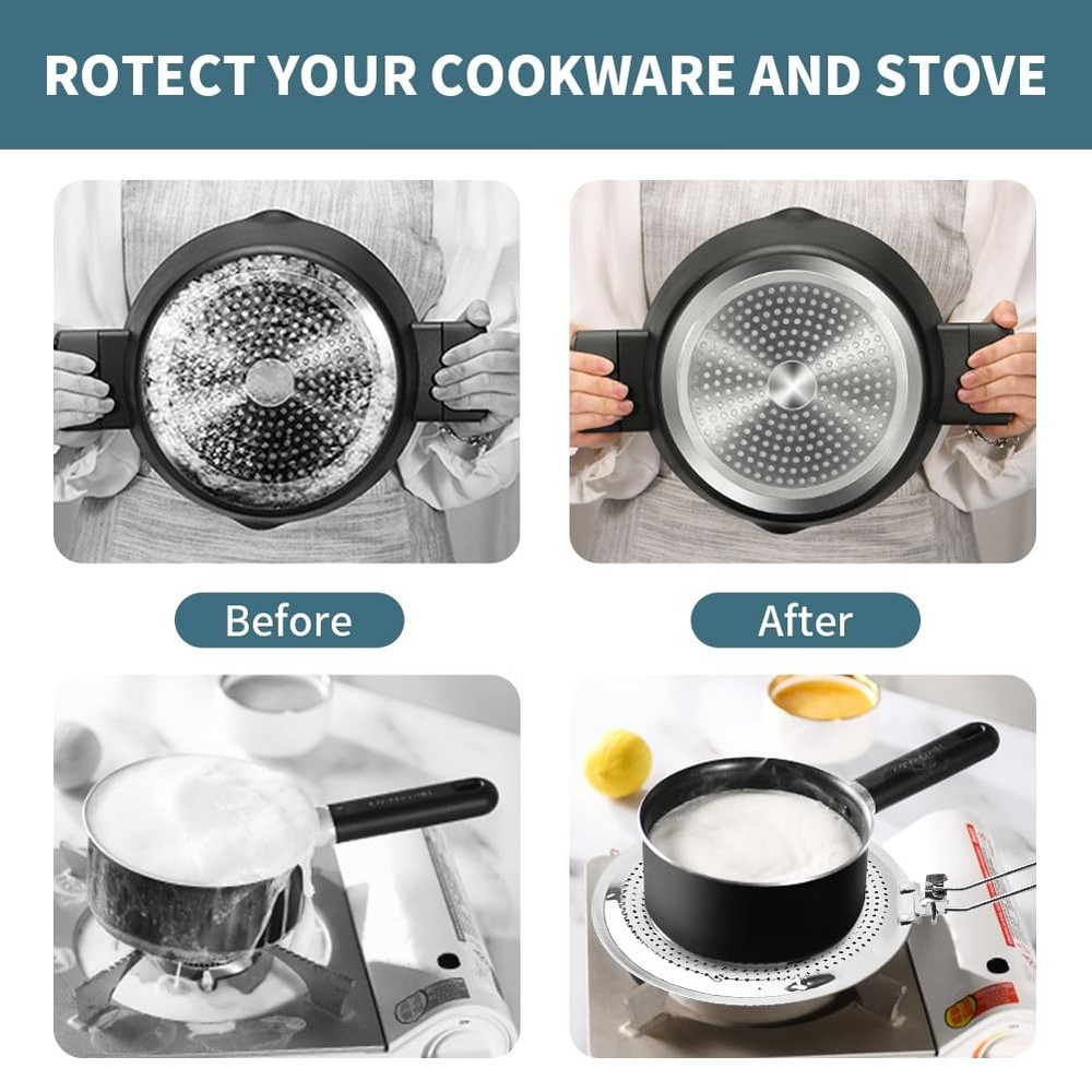 Heat Diffuser, Stainless Steel Induction Adapter Plate with Foldable Handle C...