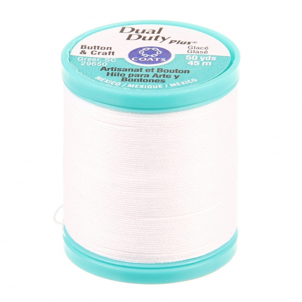 3 Spool Set Coats DUAL DUTY PLUS White Button & Craft Thread 50 yds Ea