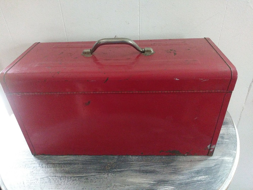Vintage Metal Toolbox 2 Drawer Red