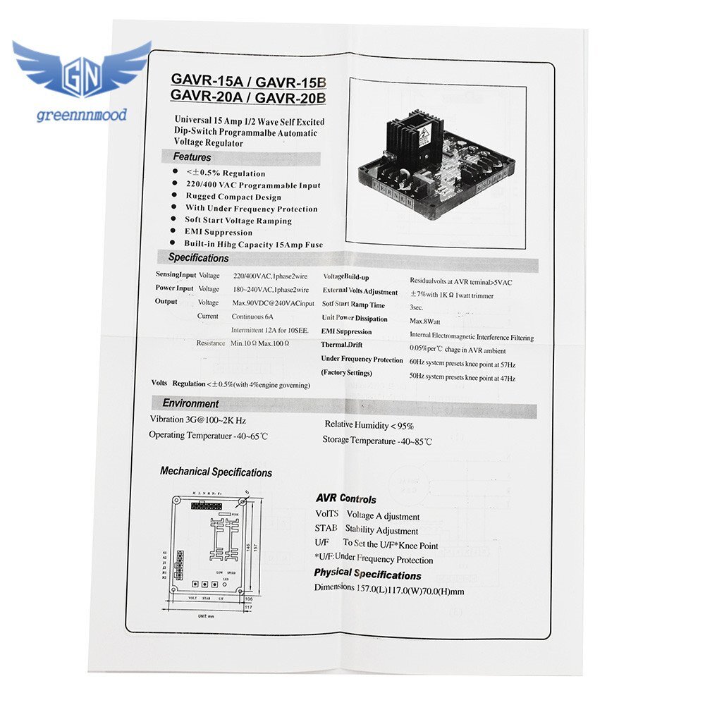 Automatic Voltage Regulator AVR GAVR-20A Replacement For Parbeau Generator