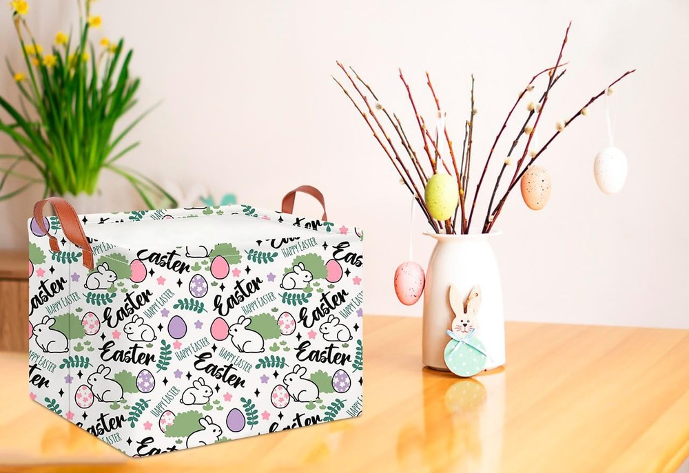 CLOCOR Rectangular Green Easter Gift Basket Empty,Waterproof Storage Basket w...