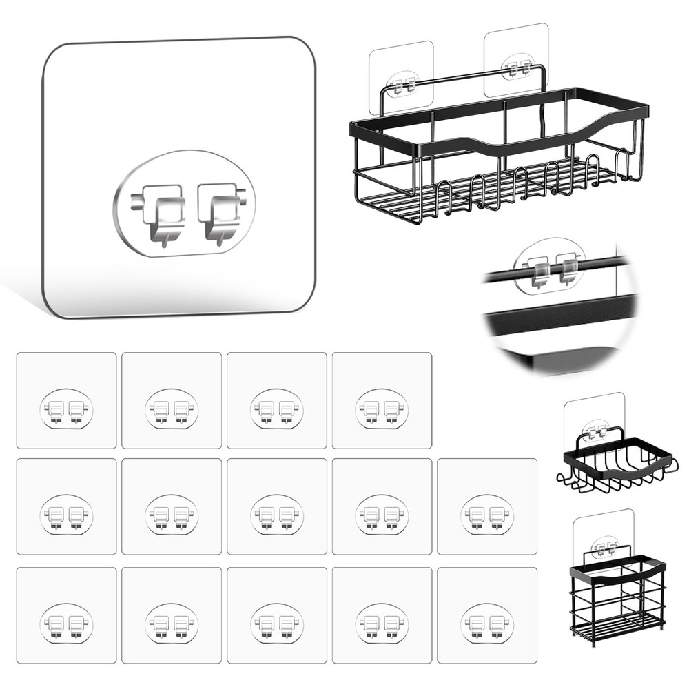 Adhesive Shower Caddy Hooks - 14 Pack Transparent Wall Organizer for Bathroom Sh