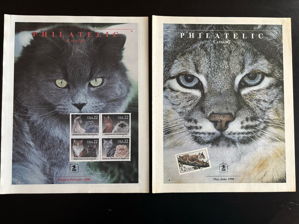 Two US Philatelic Catalogs, Cat and Bobcat January 1988 and May 1990