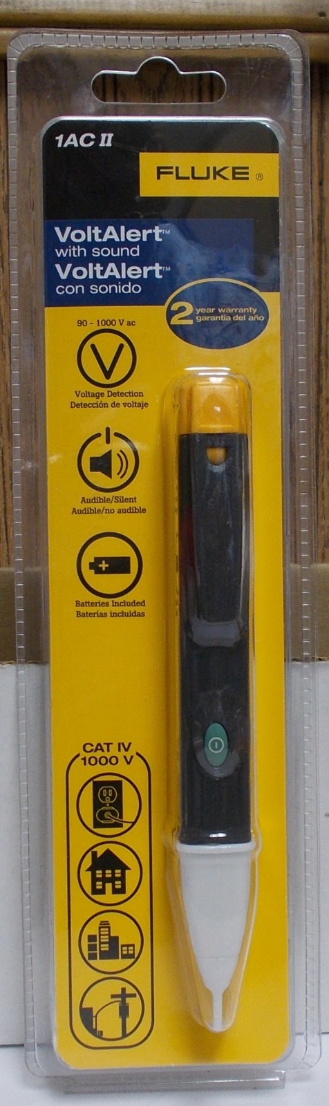Fluke 1 AC II VoltAlert W/Sound Non-contact 90~1000V AC Voltage Detector Tester