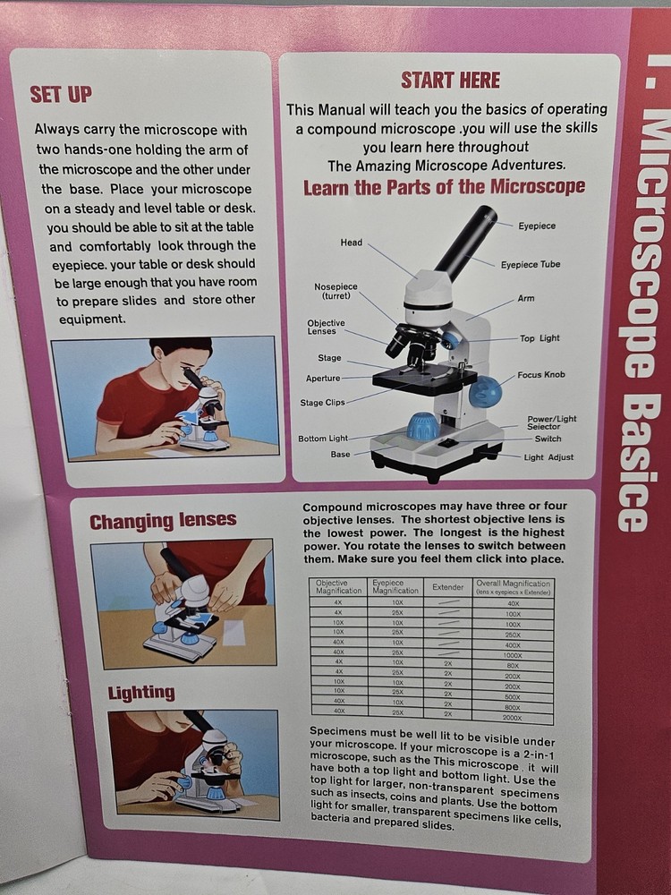 HSL 40X-2000X Microscope for Kids, Monocular Microscope Set + Handbag - NEW