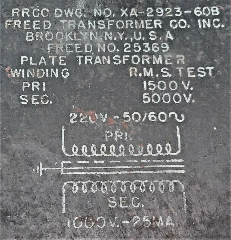 FREED  PLATE TRANSFORMER   PRI 220 V @  SEC 1000V -25 MA