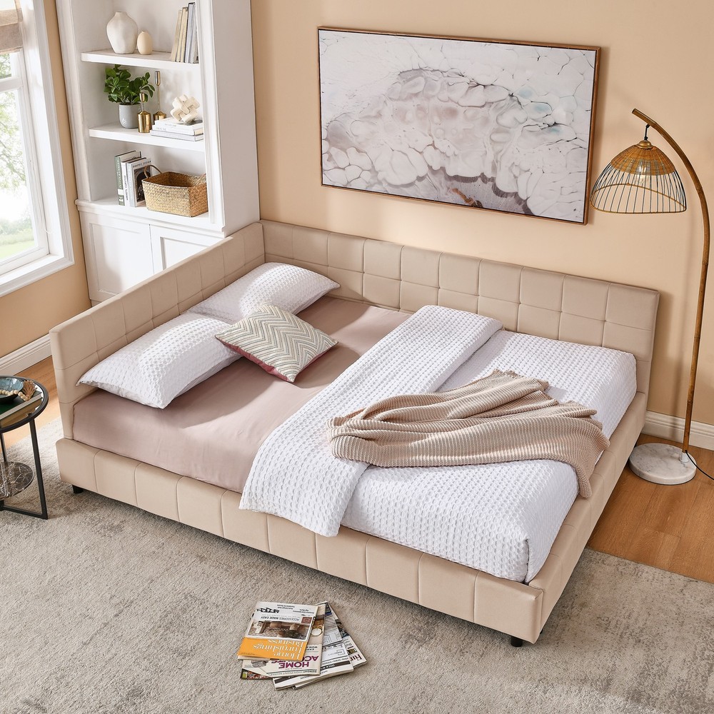 Queen Size Upholstered Tufted Bed Frame, Sofa Bed Frame with Comfortable Backr