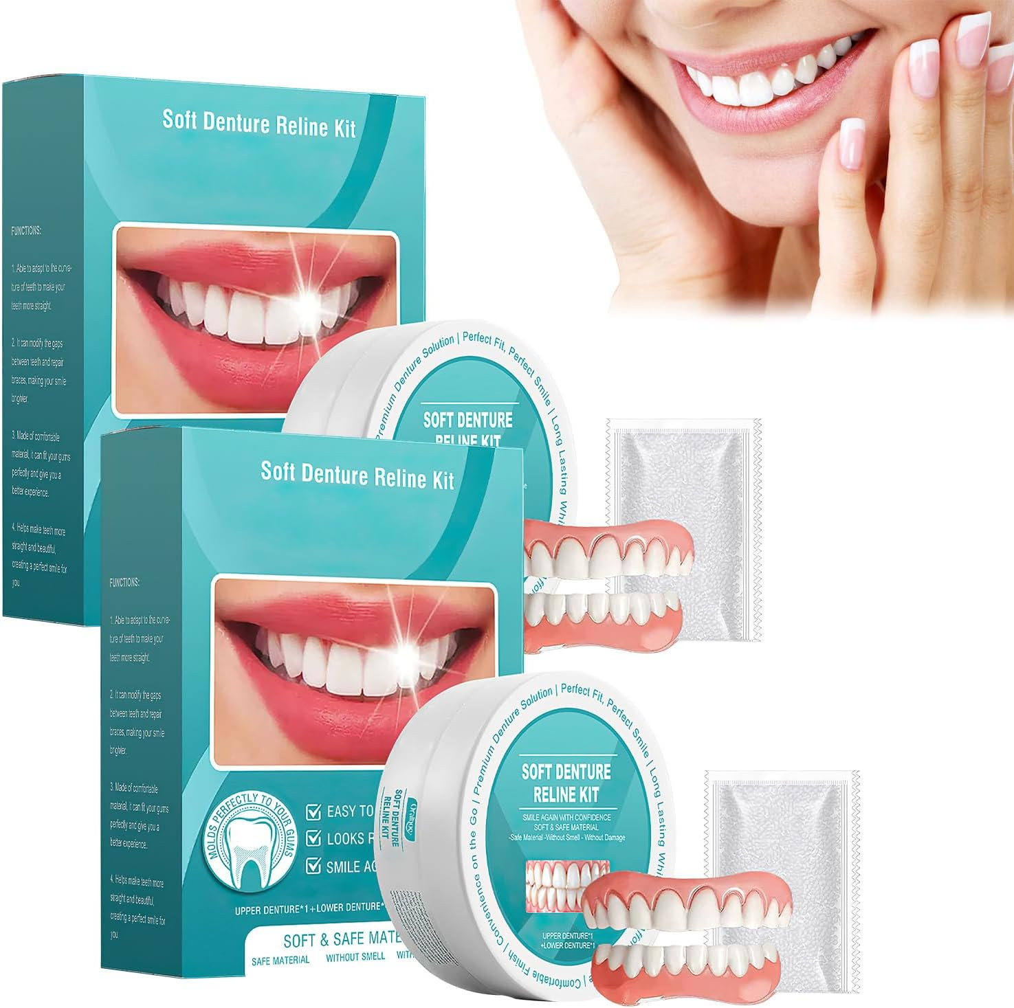 2PCS Minceetbien Dentures, Minceetbien Silicone Reline Denture Set, Adjustable S