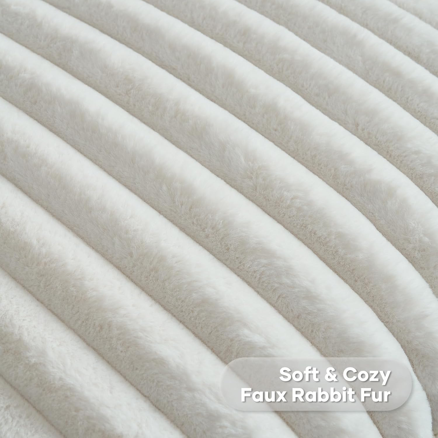 Cream White Throw Pillow Covers Set of 2, 18x18 Inch Soft Faux Rabbit Fur Stripe