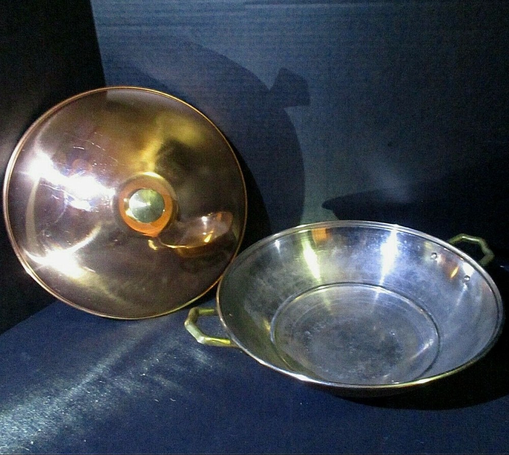 Double Handle, Solid Copper, Candy Kettle Pan Wok, 12.5" Diameter, Korea