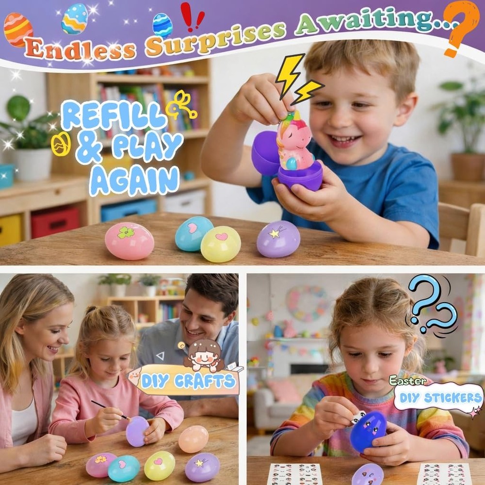 24PCS Prefilled Easter Eggs with Toys Inside - Gumball Machine Style Easter E...