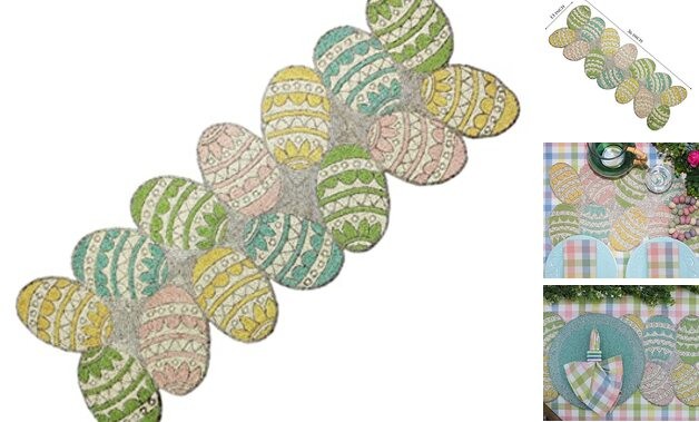 Happy Hunting Handmade Beaded Table Runner - Spring Bunny Easter Eggs 13x36
