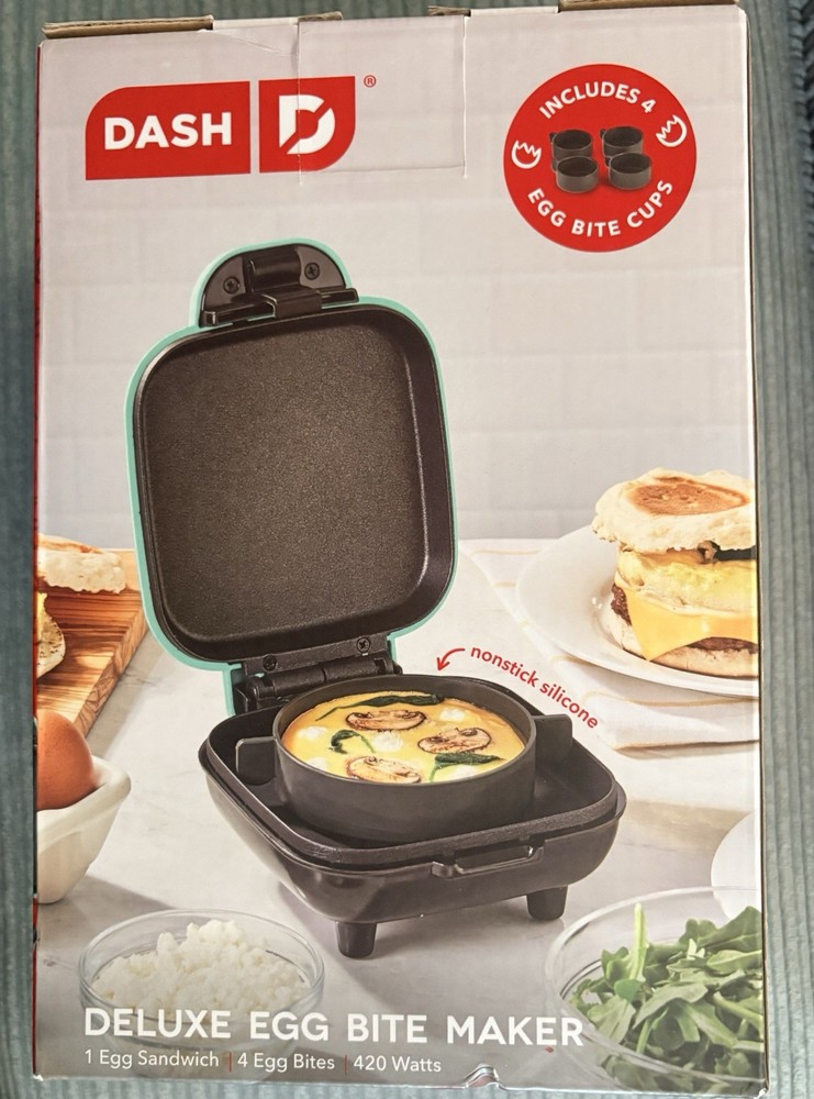 DASH Dash Deluxe Egg Bite Maker 420W Electric Aqua, 4 Egg Bites, Silicone