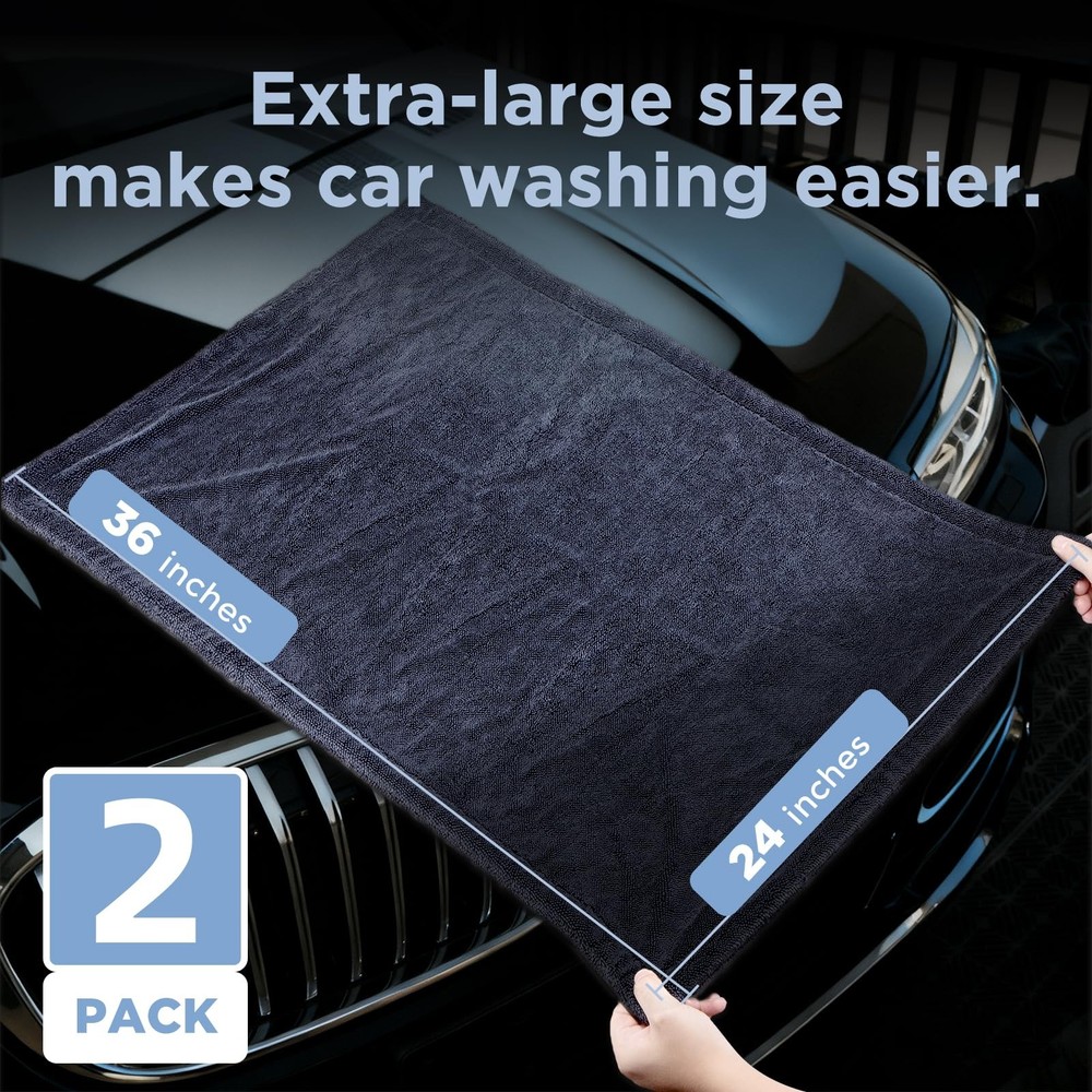 LBLVBNEWD 2-Pack 1200GSM Microfiber Car Drying Towels, Extra Large Twisted-Lo...