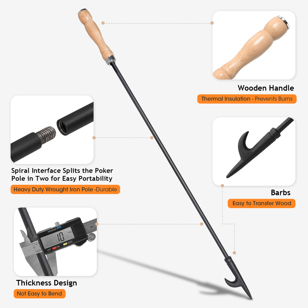 Heavy Duty 32" Long Fire Poker Stick Fireplace Fire Pit Campfire Hook Tools US