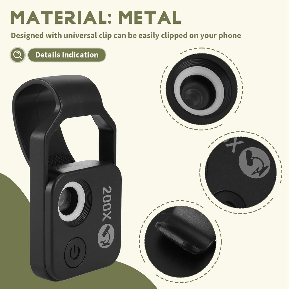 200X Cell Phone Microscope Accessory with Window Microscope, Portable 5270