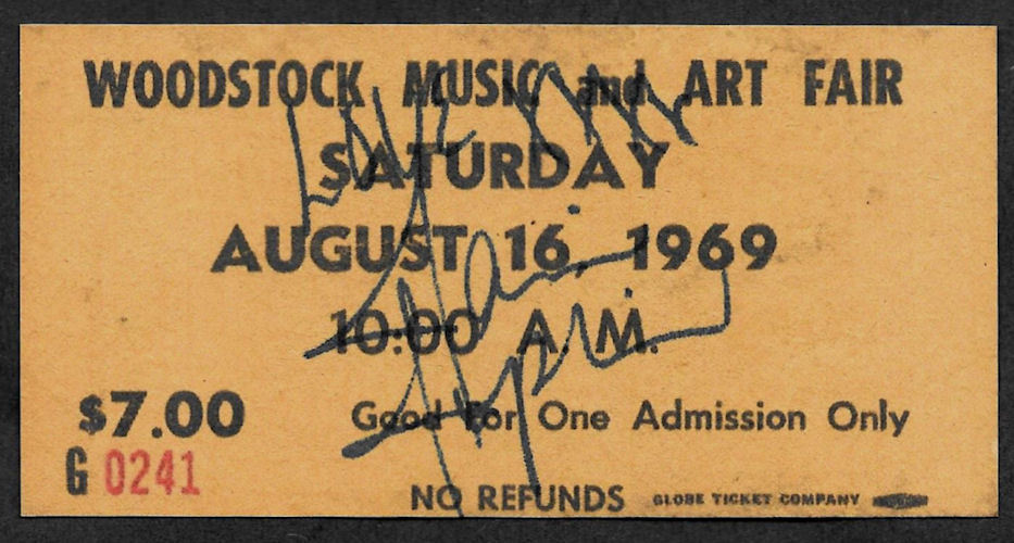 Janis Joplin Autograph & Woodstock Ticket Reprint On Genuine 1960s Card *9028