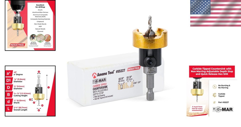 Carbide Tipped Countersink Set with Depth Stop - 4 Pc