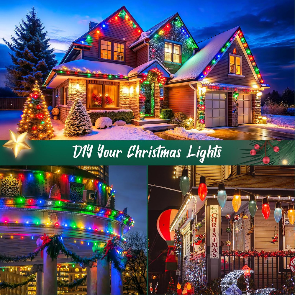 C9 Light Strand 100 FT for E17-12 Spacing, Outdoor String Light Christmas String