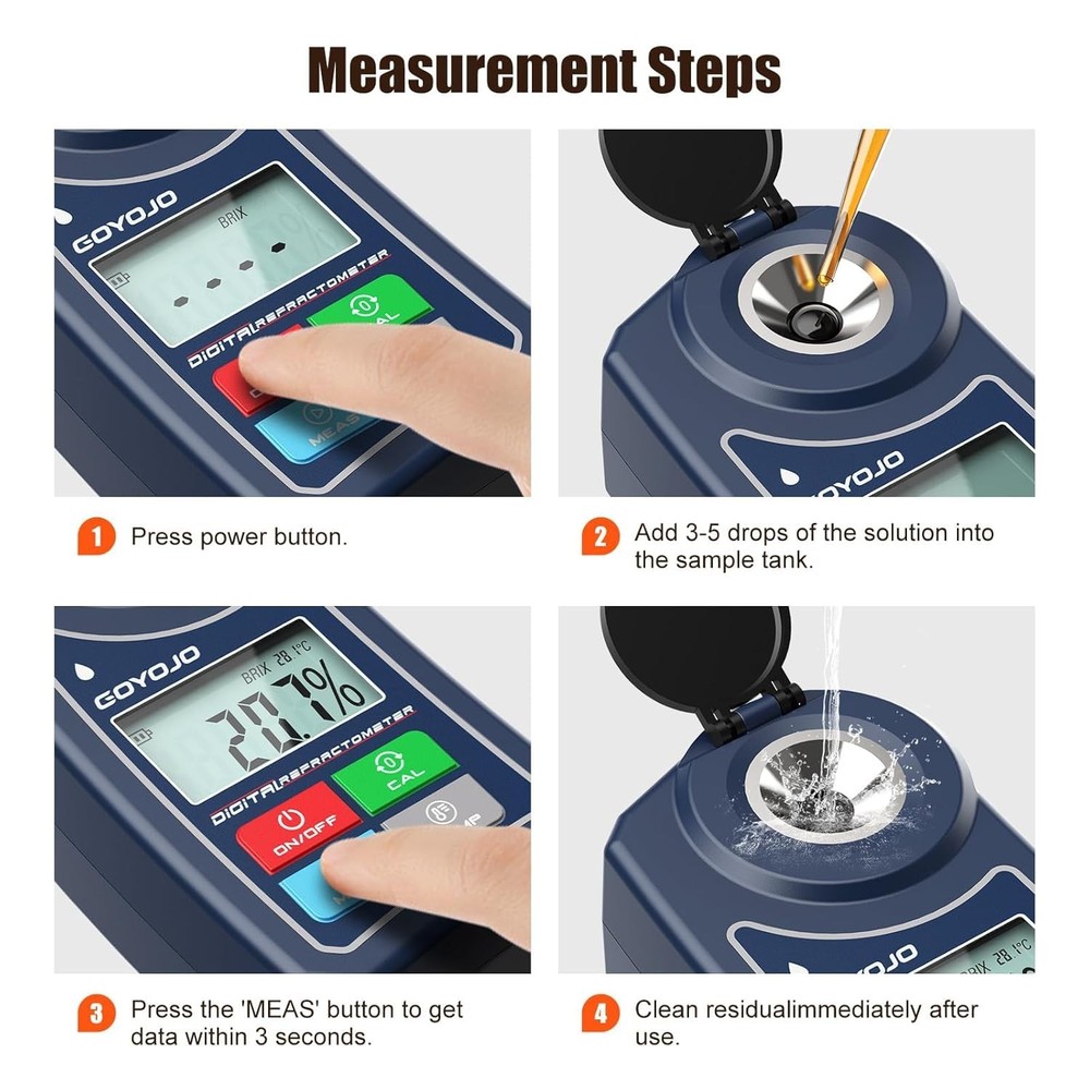 GOYOJO Digital Brix Refractometer Meter Lab Refractometer ±0.5 Brix/1℃ Accuracy
