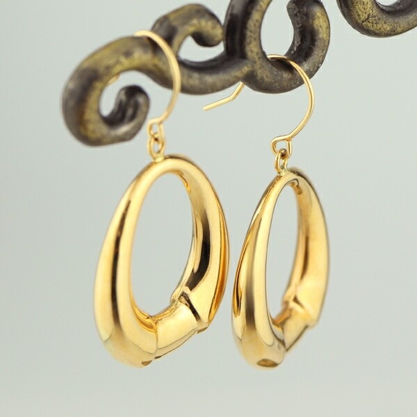 K18 Gold Drop Hook Earrings (Pair) Dangling Teardrop Frame