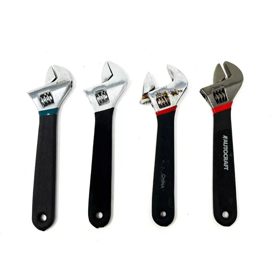 4 Pcs Autocraft, Anvil and Assorted Adjustable Wrenches Set, Rubber Grip