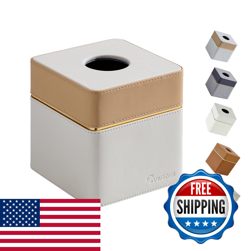 Cloudever Tissue Holder Cover Square Modern Pu Leather Decorative Tissue Cube