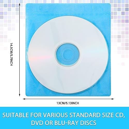 200 Pcs Cd DVD Sleeves Envelopes Bulk Double Sided Refill Plastic Disc Blue