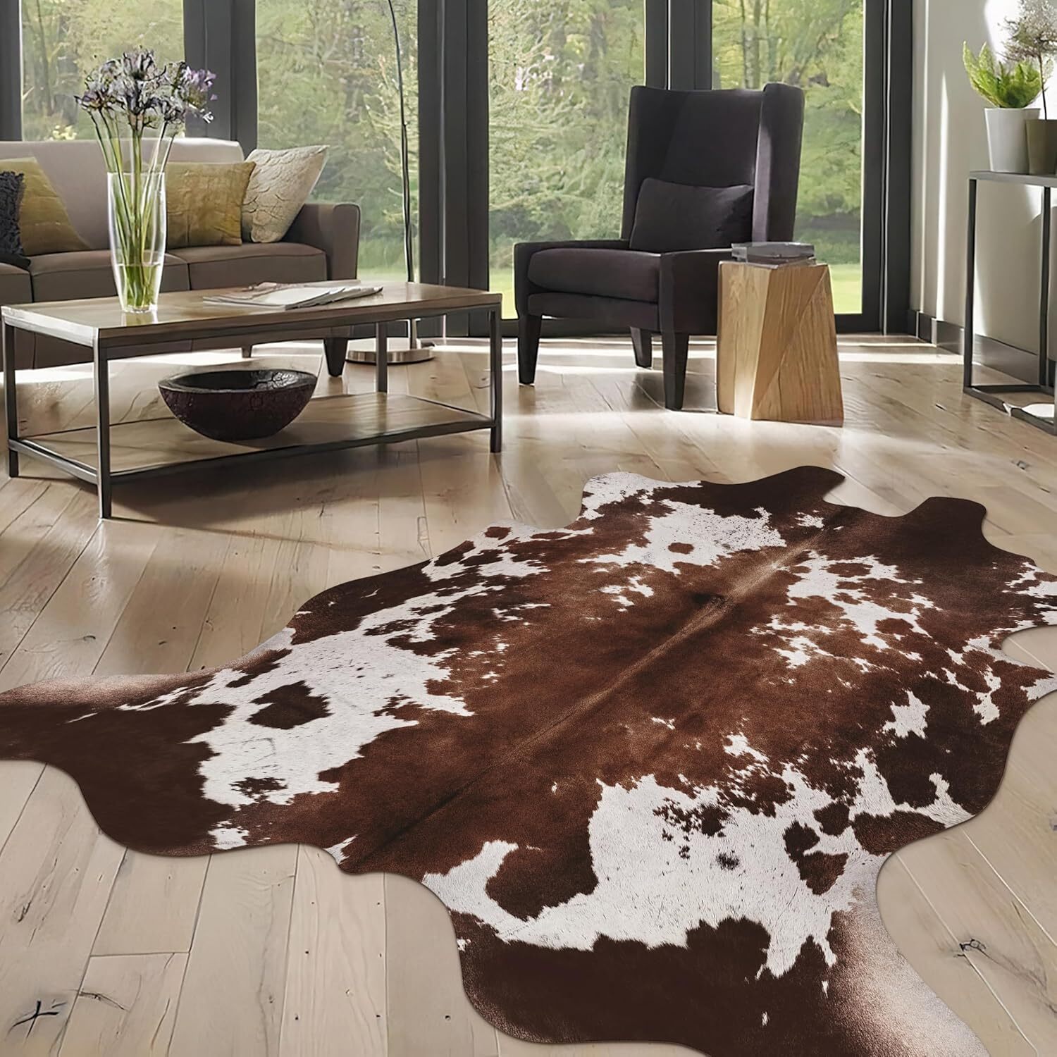 Cowhide faux cowhide rugs:Cow print rugs for living room and bedroom 4'6"x5'2"