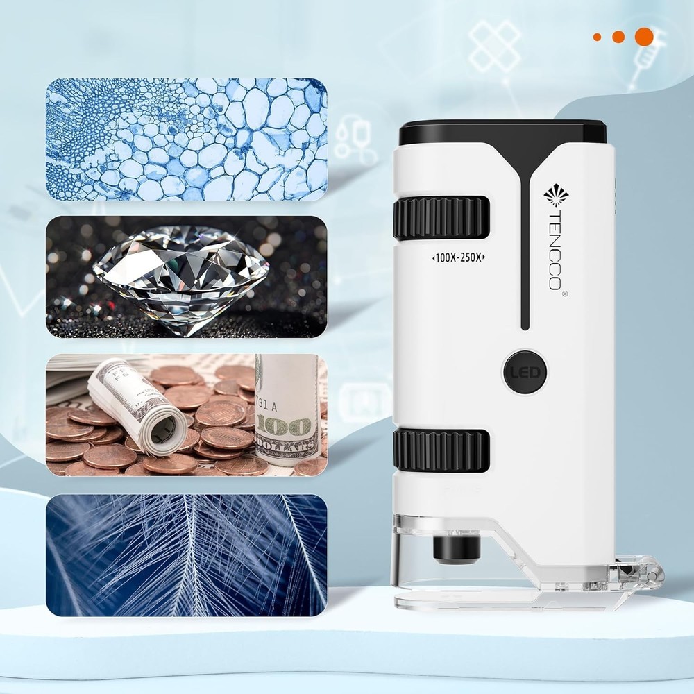 100X-250X Mini Pocket Microscope for Kids Adults, Protable Handheld Microscope