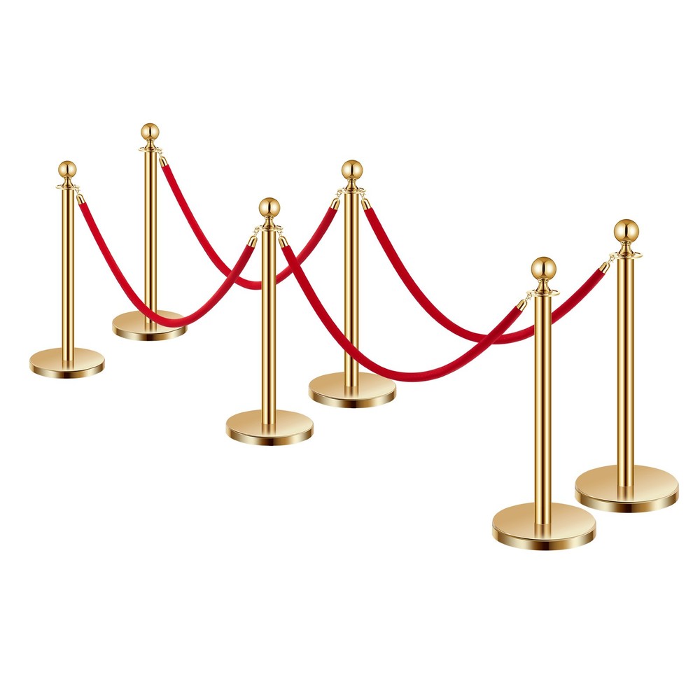 VEVOR 6 Pcs Gold Stanchion Post Queue Barrier Crowd Control Sand Injection Base