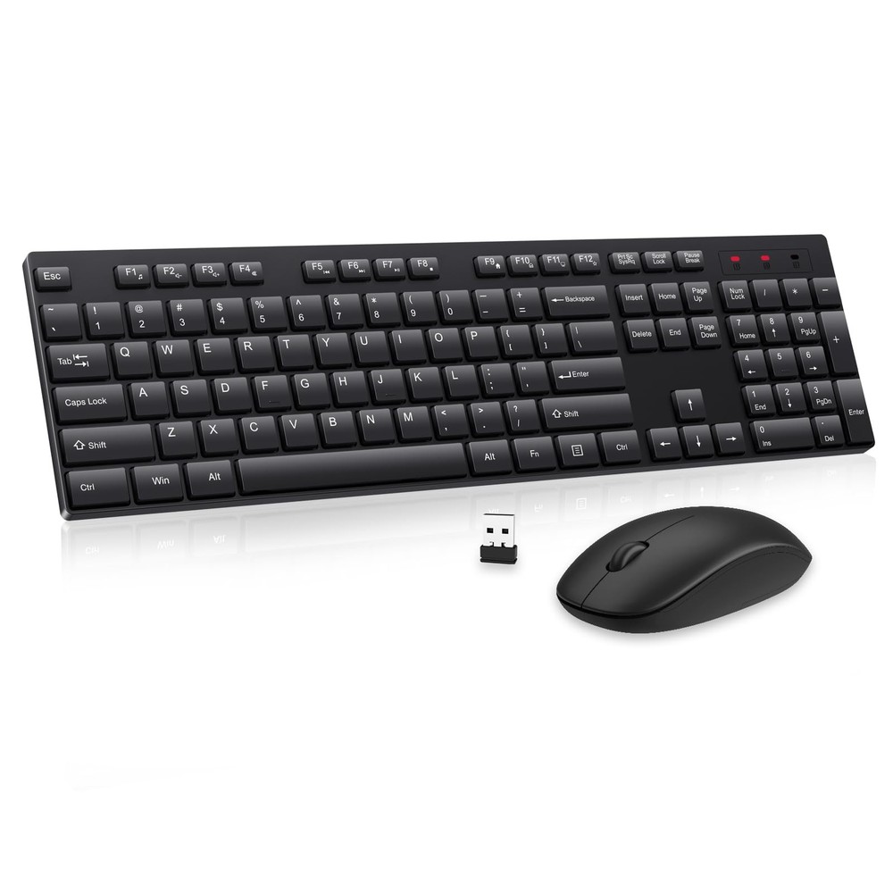 Wireless Keyboard and Mouse Combo, Silent Full Size Cordless USB Keyboard Mou...
