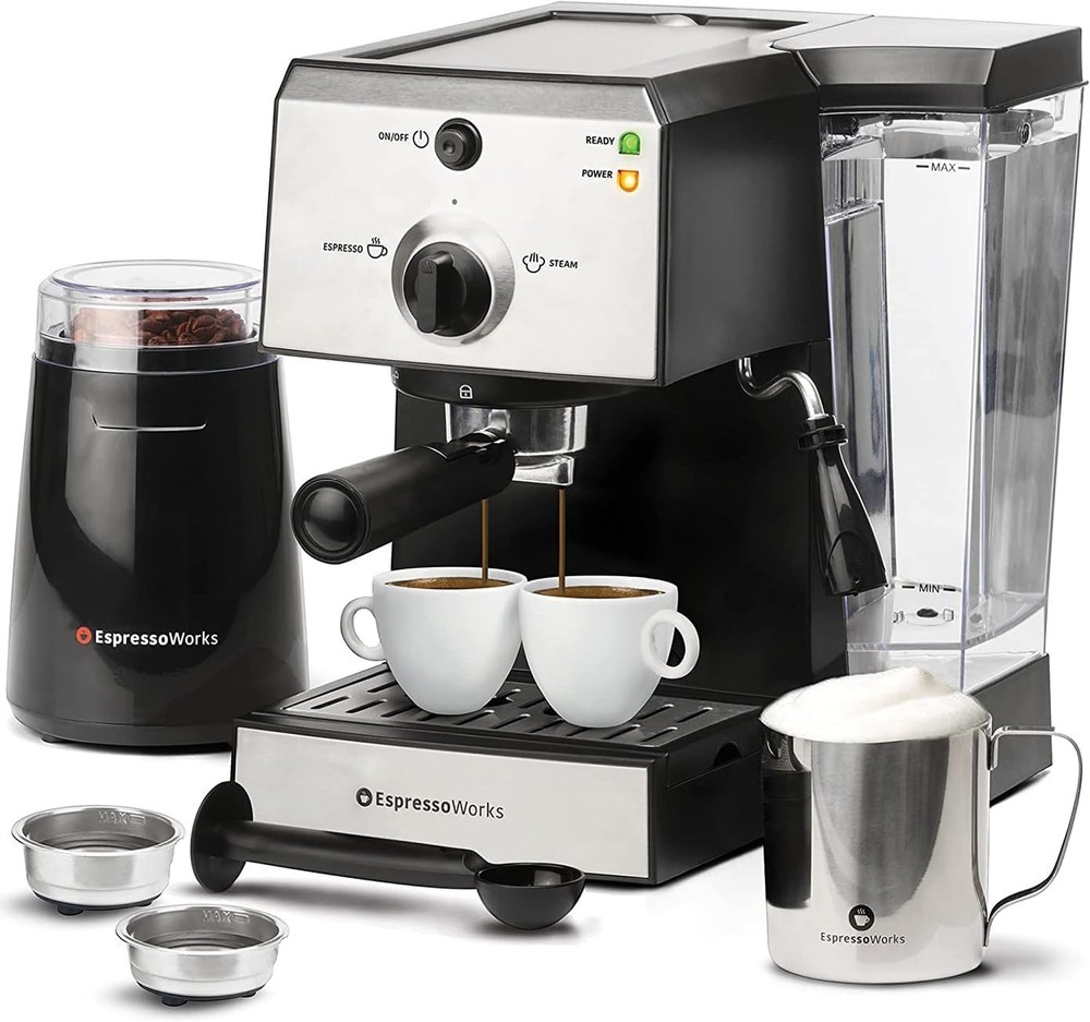 EspressoWorks Espresso Machine Set Grinder Frother Coffee Kit