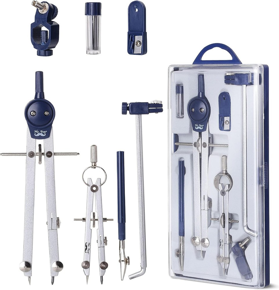 Professional Geometry Compass Set - 7-Piece Precision Tool Kit in Shatterproo...