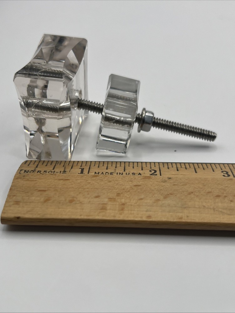 4 Clear Glass Cabinet Knobs Pulls Square Silver Flower 3”x 1.5” Read!