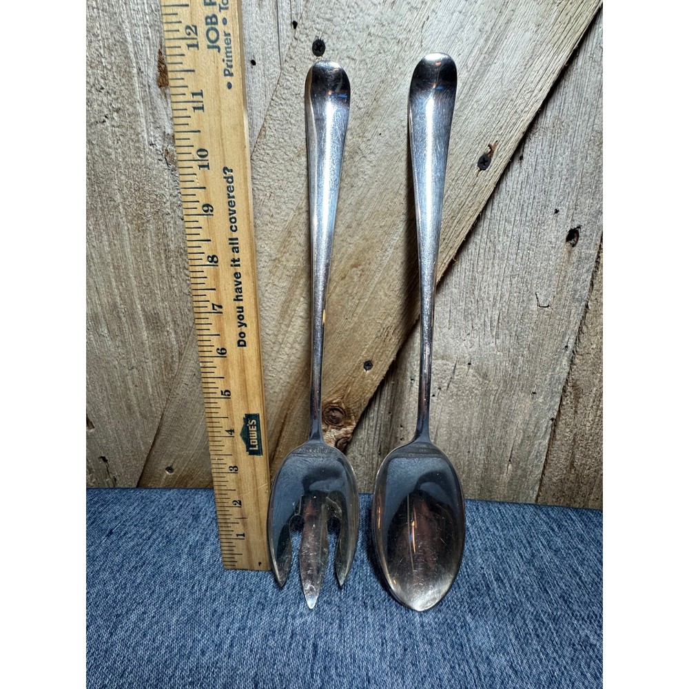 Vintage Gerity Silverplated Georgian Large Salad Serving Fork & Spoon Set w/Box