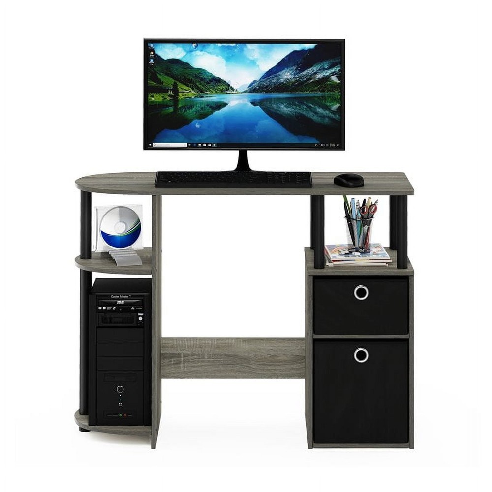 Simplistic Computer Study Desk W Bin Stainless Steel Tubes & Space Saving Design
